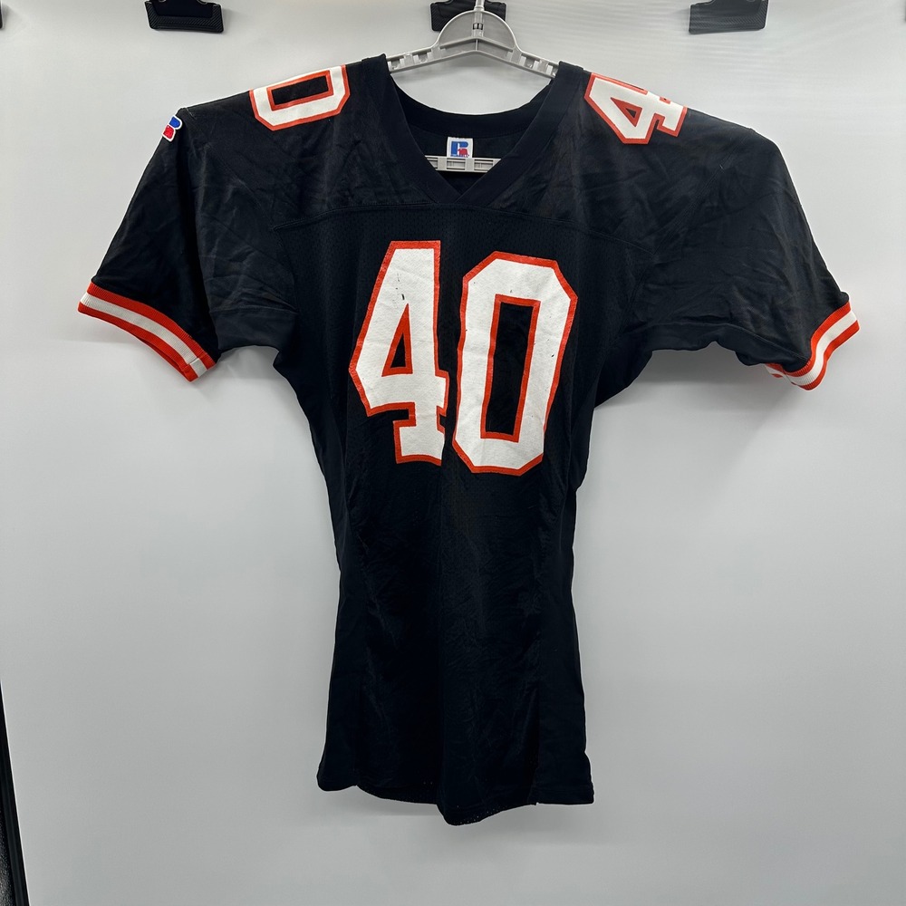 VTG Russell Athletic Black Football Jersey 40 Orange White Made‎ USA Men Large L